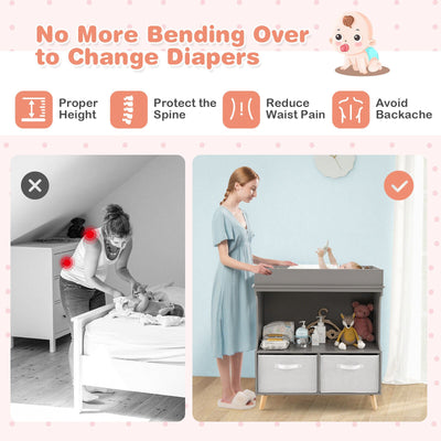 Baby Diaper Changing Station with Large Storage Capacity and Safety Belt-Gray
