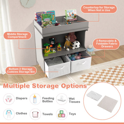 Baby Diaper Changing Station with Large Storage Capacity and Safety Belt-Gray