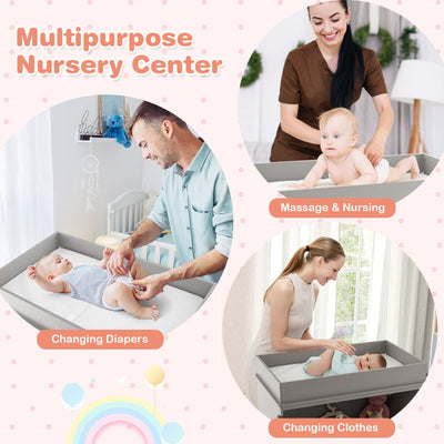 Baby Diaper Changing Station with Large Storage Capacity and Safety Belt-Gray