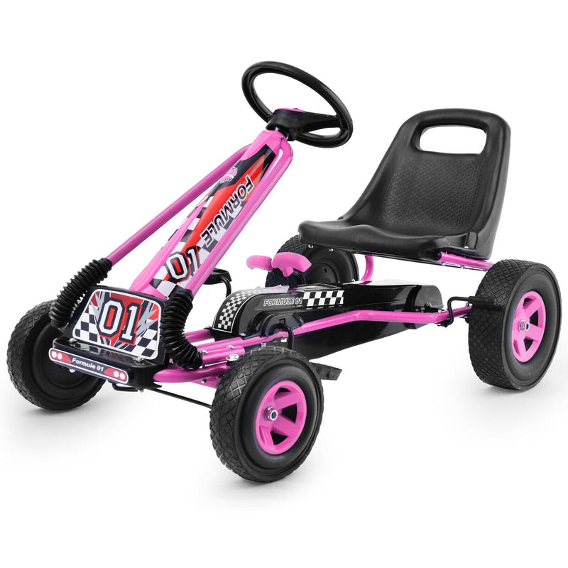 *4 Wheels Kids Ride On Pedal Powered Bike Go Kart Racer Car Outdoor Play Toy - Pink