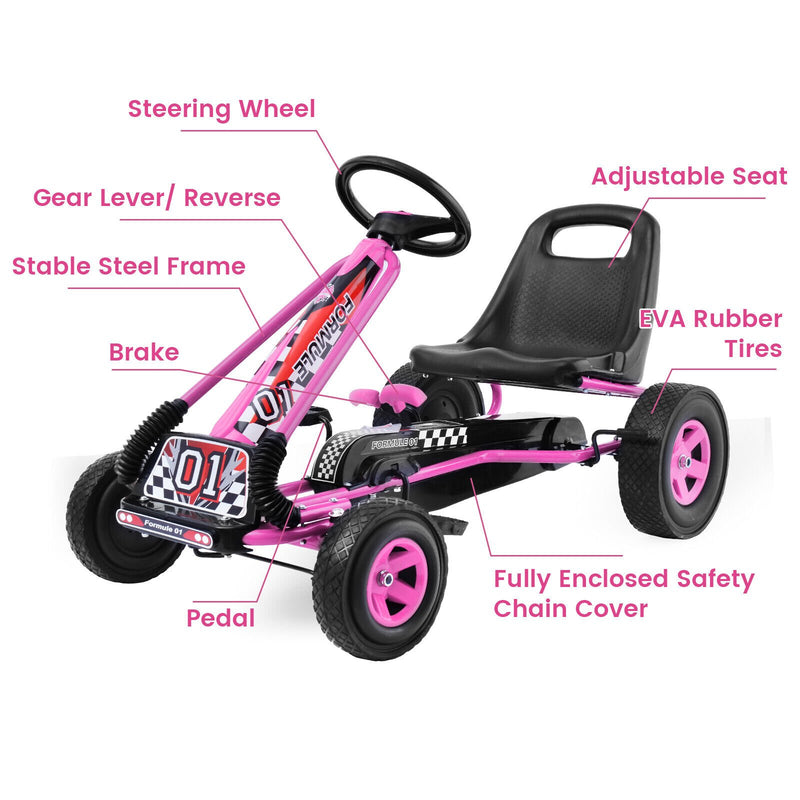 *4 Wheels Kids Ride On Pedal Powered Bike Go Kart Racer Car Outdoor Play Toy - Pink