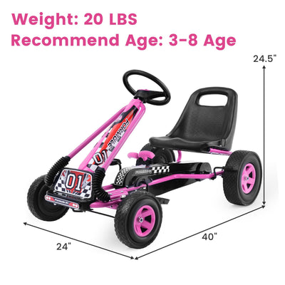 *4 Wheels Kids Ride On Pedal Powered Bike Go Kart Racer Car Outdoor Play Toy - Pink
