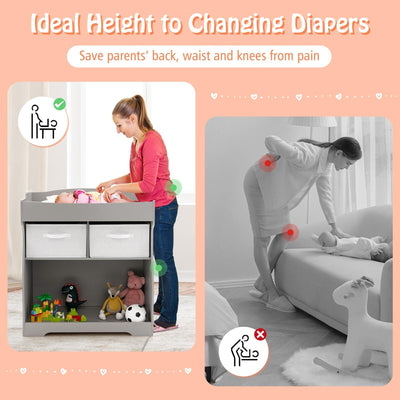Baby Changing Table with 2 Drawers and Large Storage Bin-Gray