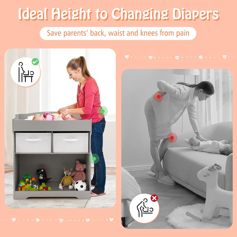 Baby Changing Table with 2 Drawers and Large Storage Bin-Gray