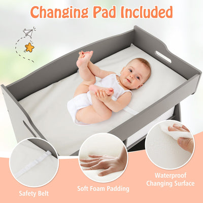 Baby Changing Table with 2 Drawers and Large Storage Bin-Gray