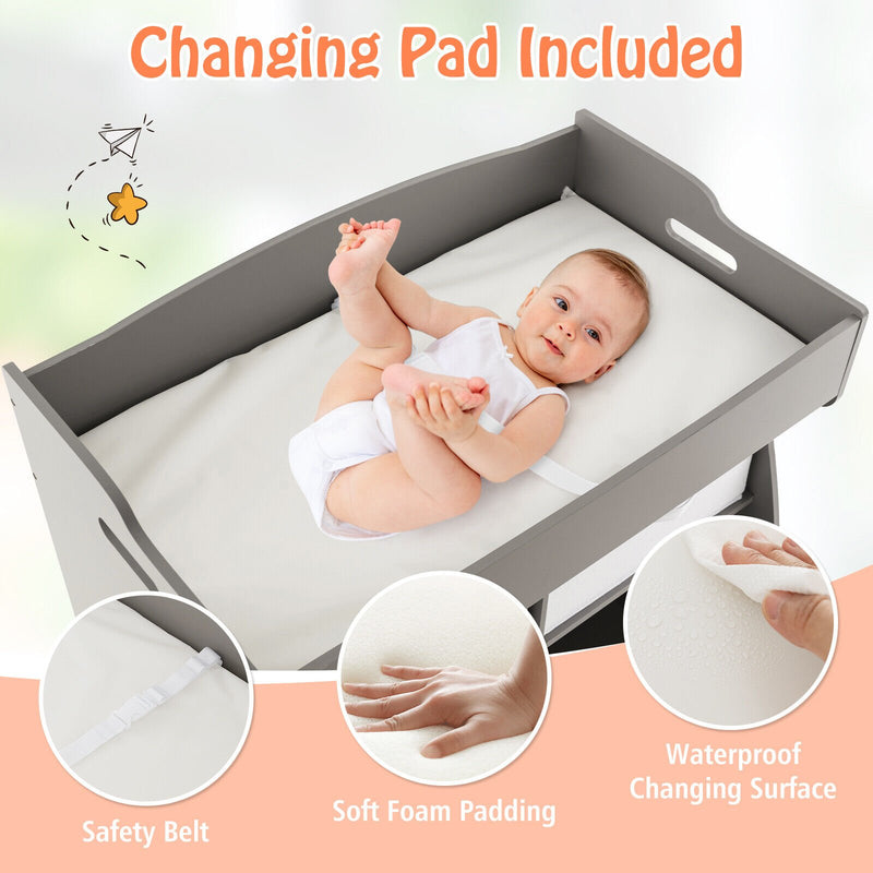 Baby Changing Table with 2 Drawers and Large Storage Bin-Gray