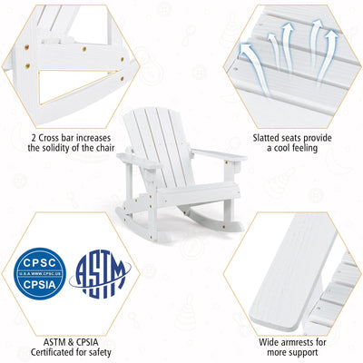 *Outdoor Wooden Kid Adirondack Rocking Chair with Slatted Seat - White