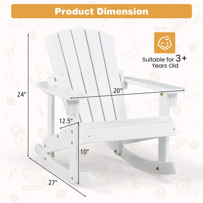 *Outdoor Wooden Kid Adirondack Rocking Chair with Slatted Seat - White