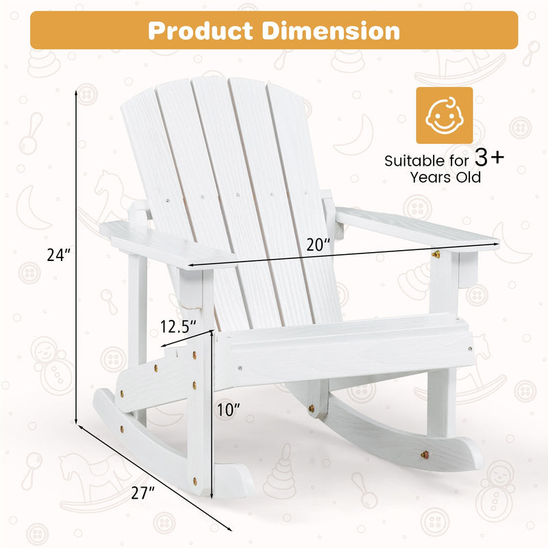 *Outdoor Wooden Kid Adirondack Rocking Chair with Slatted Seat - White