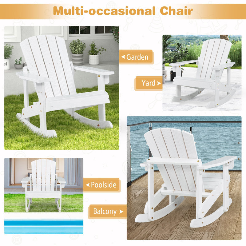 *Outdoor Wooden Kid Adirondack Rocking Chair with Slatted Seat - White