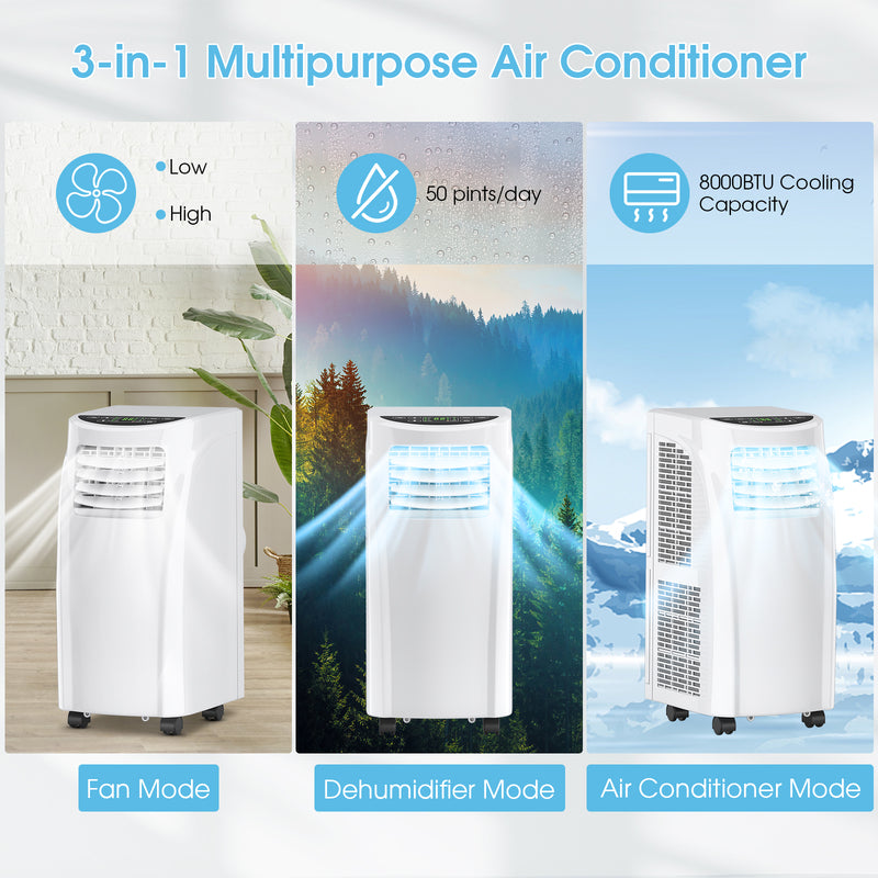 8000 BTU Portable Air Conditioner with Dehumidifier Function and Sleep Mode
