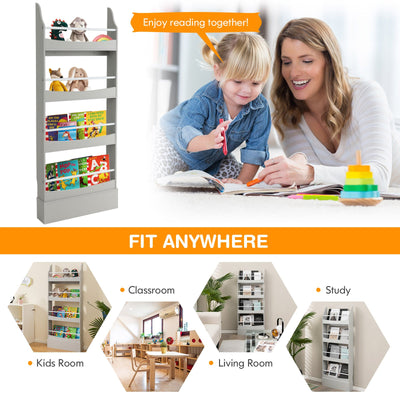 4-Tier Bookshelf with 2 Anti-Tipping Kits for Books and Magazines-Gray