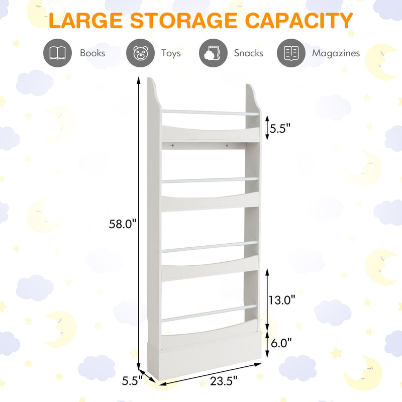 4-Tier Bookshelf with 2 Anti-Tipping Kits for Books and Magazines-White