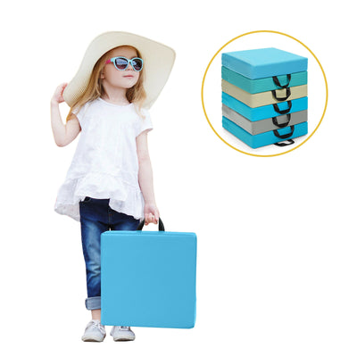 6 Pieces 15 Inches Square Toddler Floor Cushions Flexible Soft Foam Seating with Handles-Blue