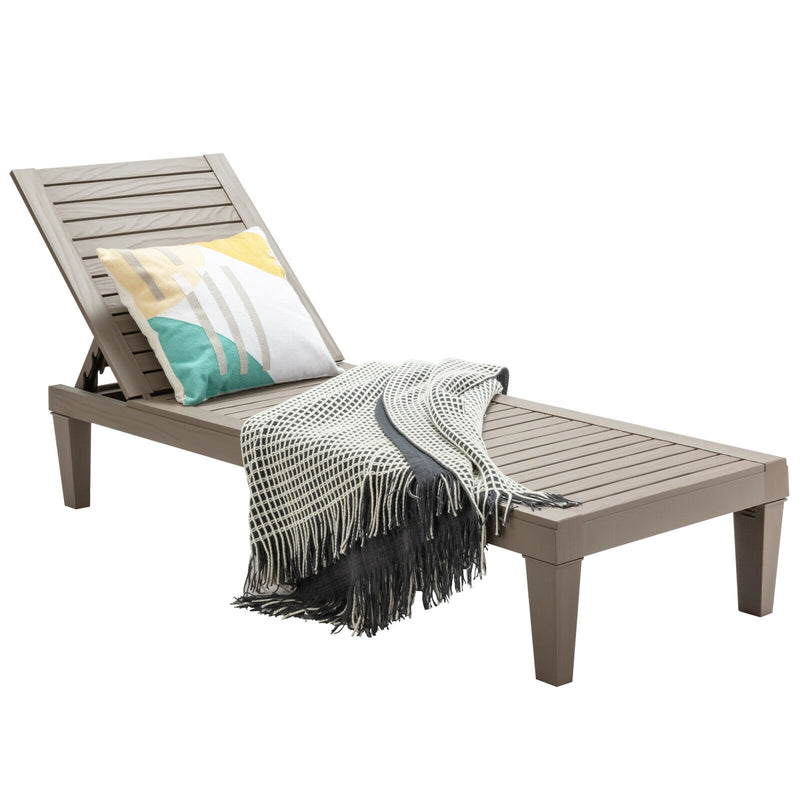 *Outdoor Chaise Lounge Chair with 5 Positions Adjustable Backrest - Brown