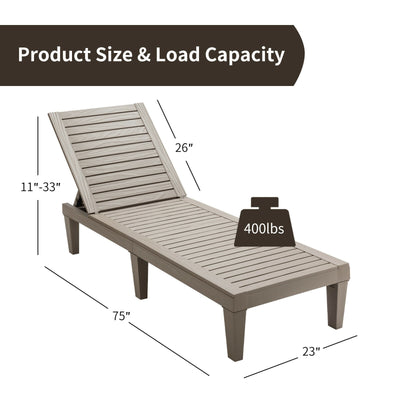 *Outdoor Chaise Lounge Chair with 5 Positions Adjustable Backrest - Brown