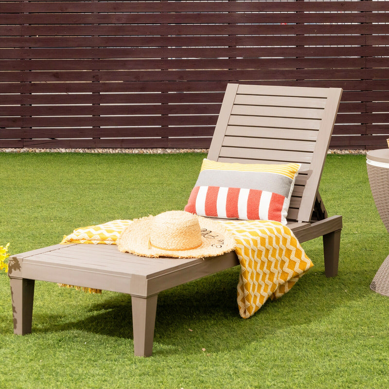 *Outdoor Chaise Lounge Chair with 5 Positions Adjustable Backrest - Brown