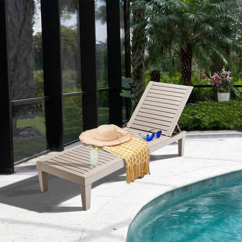 *Outdoor Chaise Lounge Chair with 5 Positions Adjustable Backrest - Brown