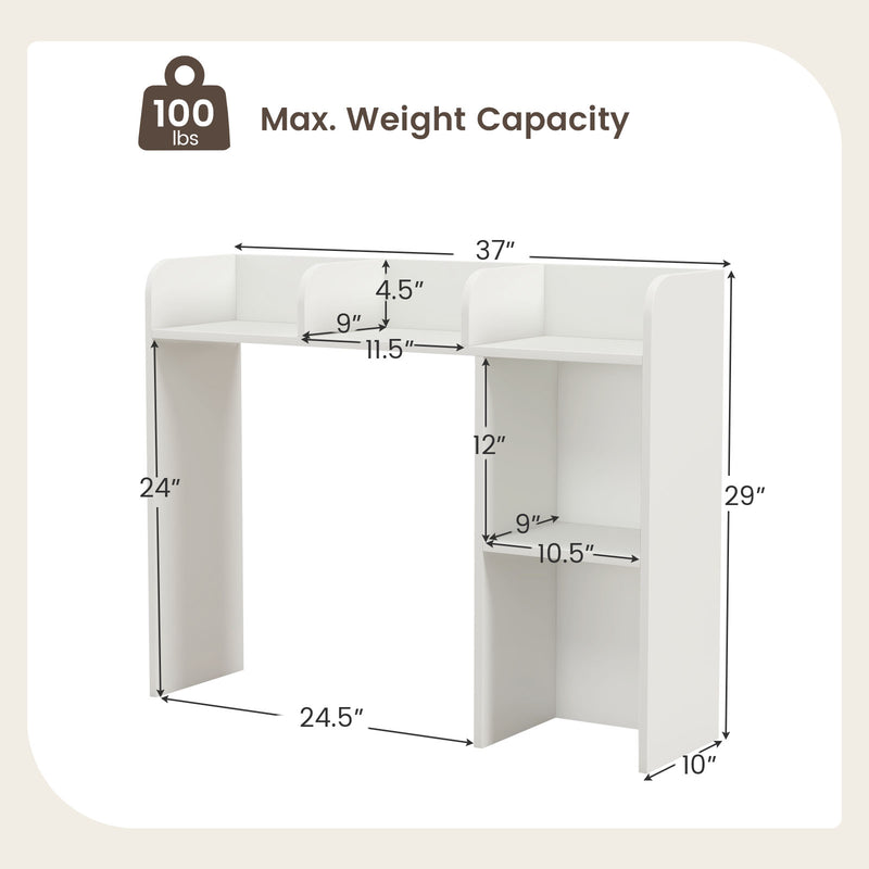 3-Tier Multipurpose Desk Bookshelf with 4 Shelves-White