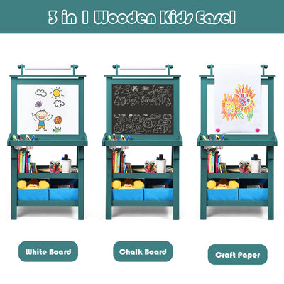 3 in 1 Double-Sided Storage Art Easel-Green