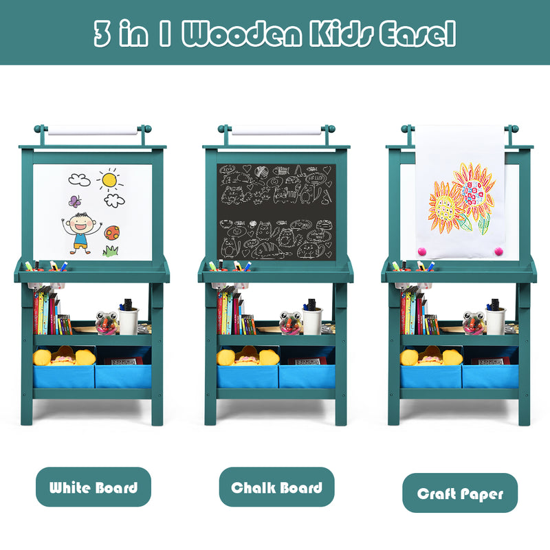 3 in 1 Double-Sided Storage Art Easel-Green