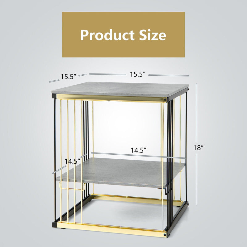 2-Tier Metal Square Side End Table with Removable Shelf-Gray