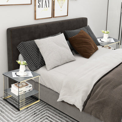 2-Tier Metal Square Side End Table with Removable Shelf-Gray