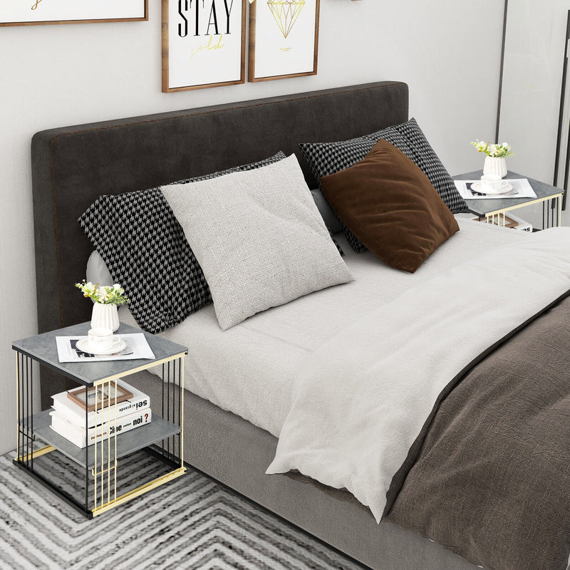 2-Tier Metal Square Side End Table with Removable Shelf-Gray