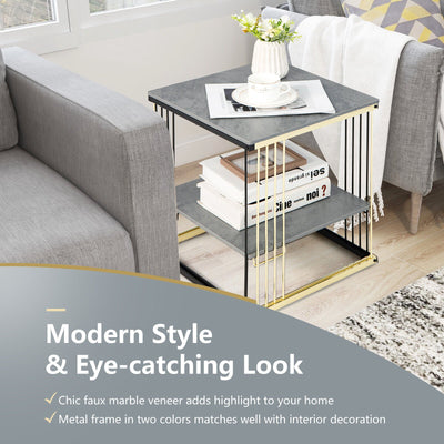 2-Tier Metal Square Side End Table with Removable Shelf-Gray