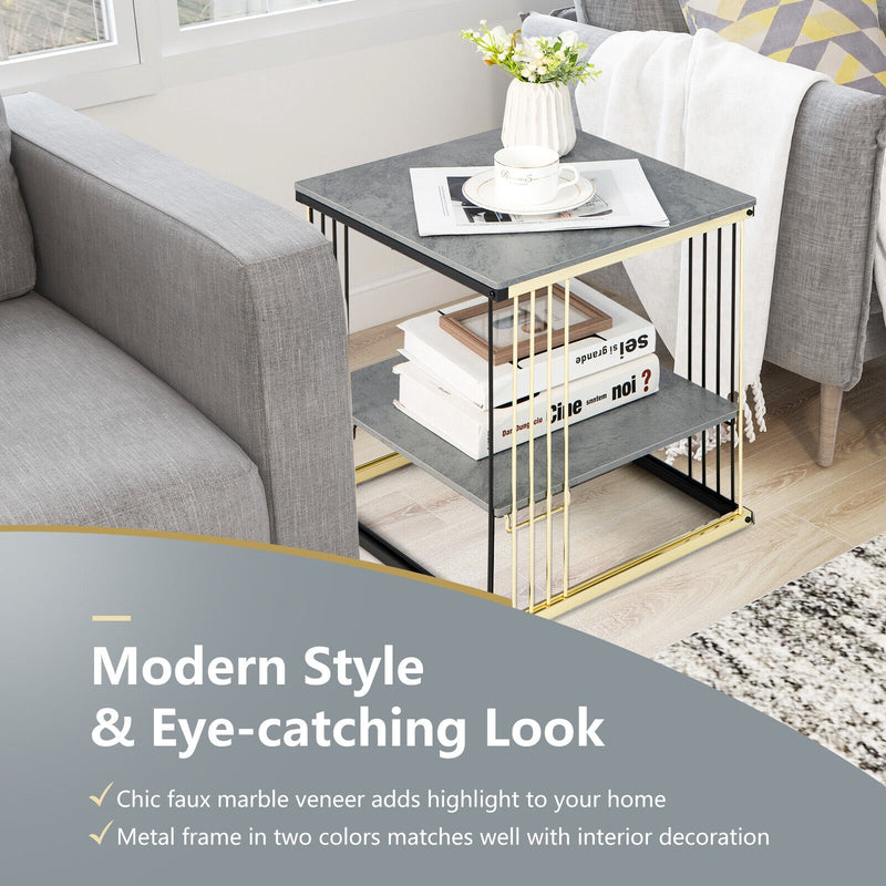 2-Tier Metal Square Side End Table with Removable Shelf-Gray