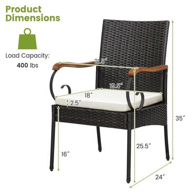 Set of 2/4 Outdoor PE Wicker Chair with Acacia Wood Armrests-Set of 4