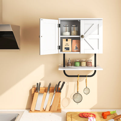 2-Door Bathroom Wall-Mounted Medicine Cabinet with Open Shelf and Towel Rack-White