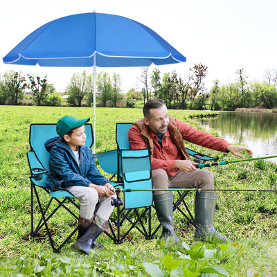 *Portable Folding Picnic Double Chair With Umbrella - Turquoise