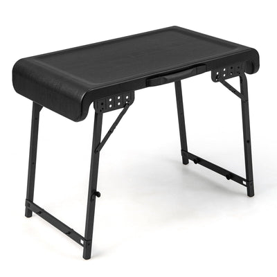 *3 Pieces Folding Camping Table Stool Set with 2 Retractable LED Stools - Black