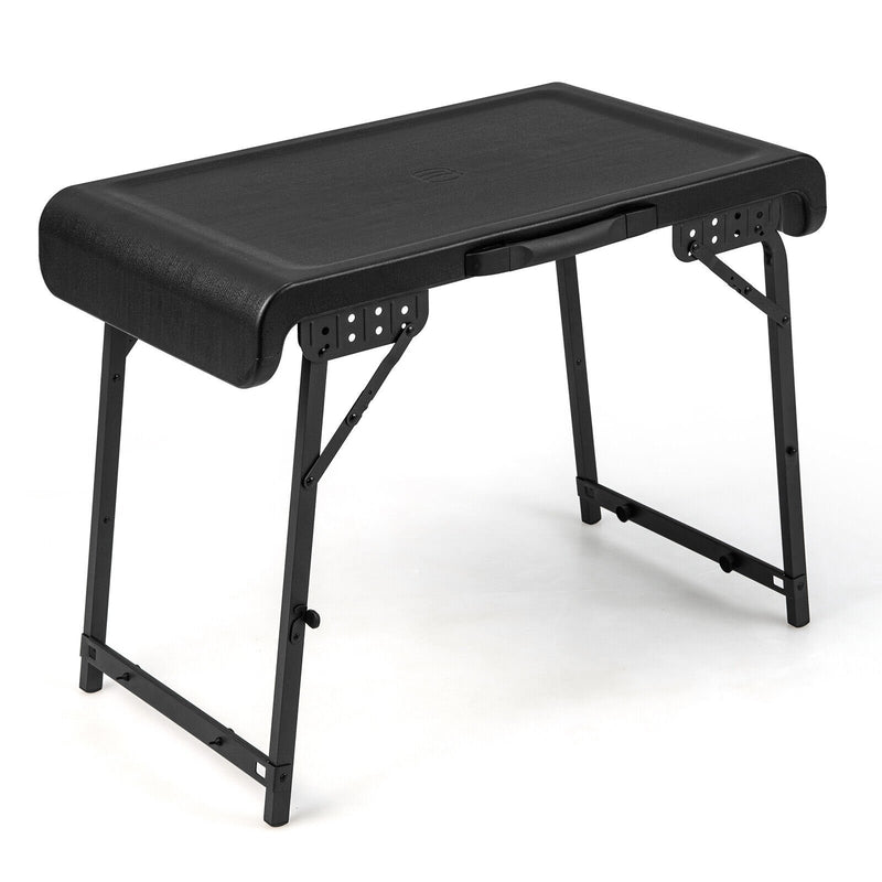 *3 Pieces Folding Camping Table Stool Set with 2 Retractable LED Stools - Black