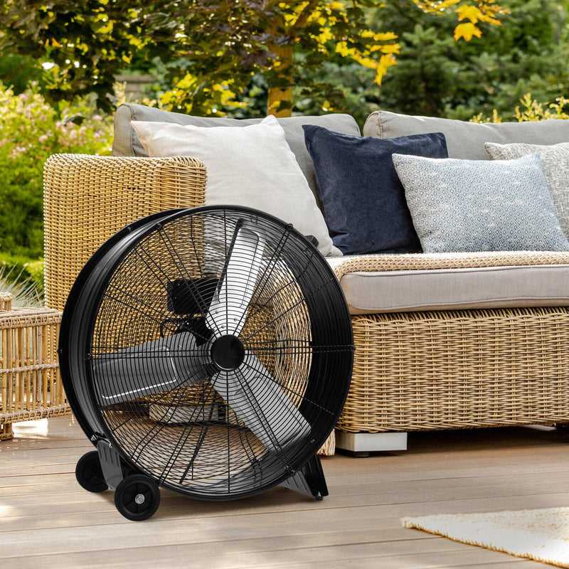 3-Speed 24 Inch Industrial Drum Fan with Aluminum Blades-Black