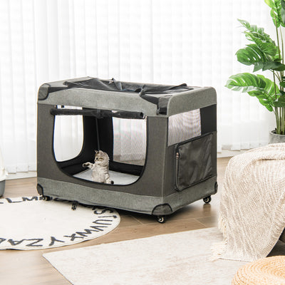 Portable Folding Dog Soft Crate Cat Carrier with 4 Lockable Wheels-XXL
