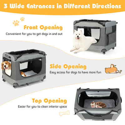 Portable Folding Dog Soft Crate Cat Carrier with 4 Lockable Wheels-XXL