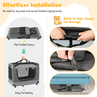 Portable Folding Dog Soft Crate Cat Carrier with 4 Lockable Wheels-XXL