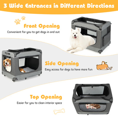 Portable Folding Dog Soft Crate Cat Carrier with 4 Lockable Wheels-XL