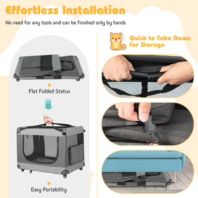 Portable Folding Dog Soft Crate Cat Carrier with 4 Lockable Wheels-XL