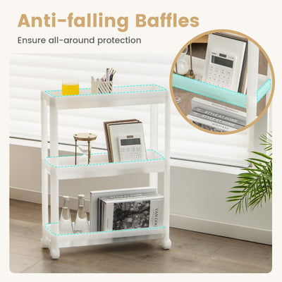 2 Pieces 3-Tier Slim Detachable Storage Cart with Drainage Holes and Wheels-White