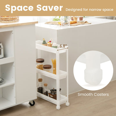 2 Pieces 3-Tier Slim Detachable Storage Cart with Drainage Holes and Wheels-White