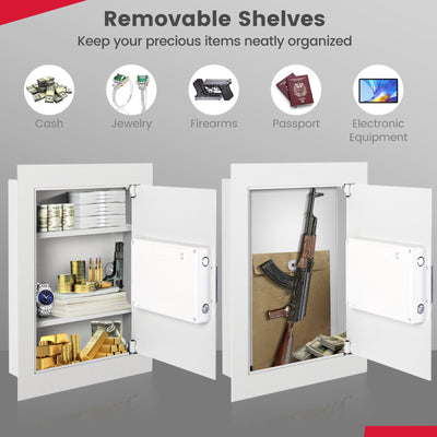 Digital Flat Recessed Wall Safe Security Lock Gun Cash Box-White