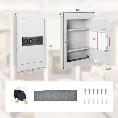 Digital Flat Recessed Wall Safe Security Lock Gun Cash Box-White