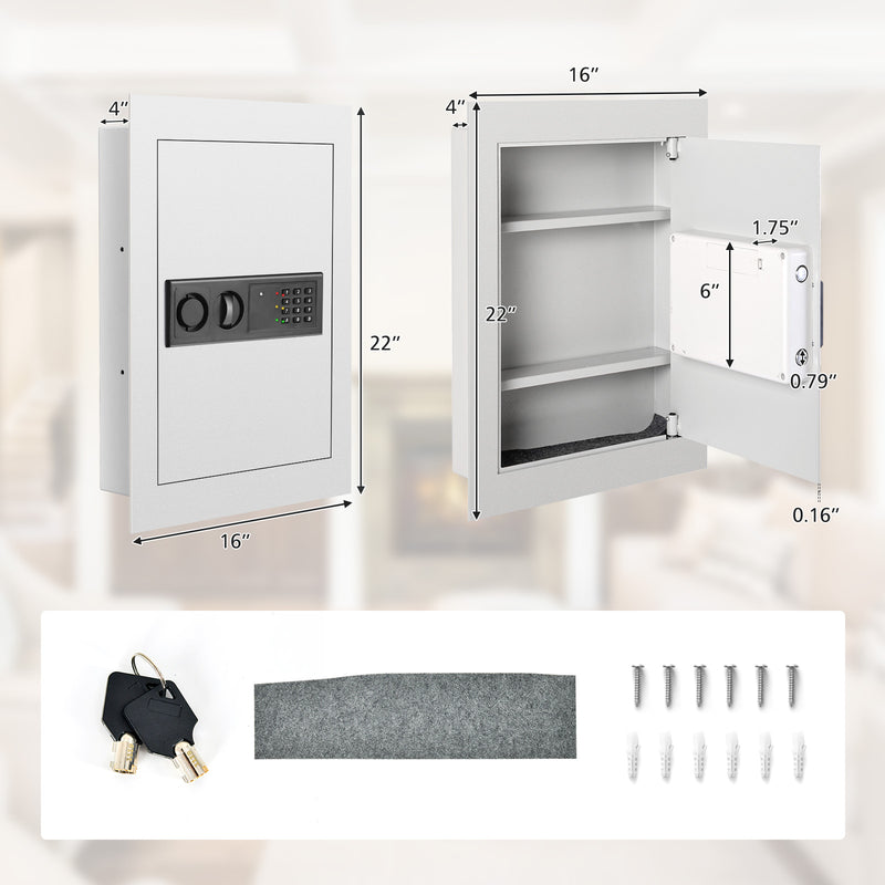 Digital Flat Recessed Wall Safe Security Lock Gun Cash Box-White