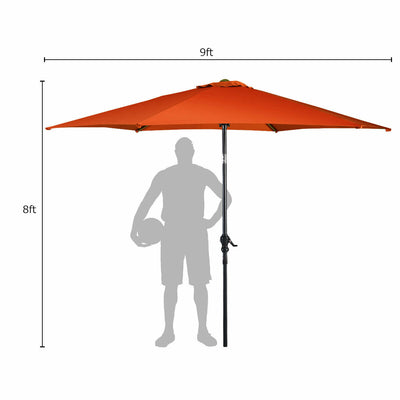 9ft Patio Market Table Umbrella with Push Button Tilt and Crank-Orange