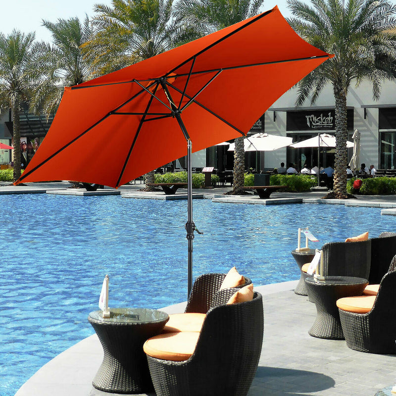 9ft Patio Market Table Umbrella with Push Button Tilt and Crank-Orange