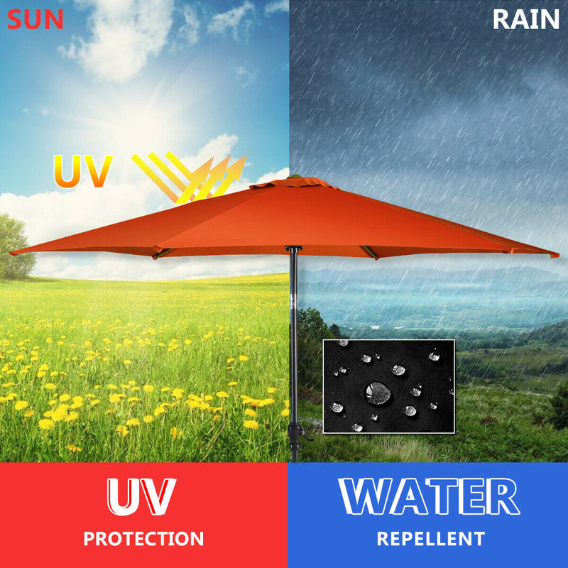 9ft Patio Market Table Umbrella with Push Button Tilt and Crank-Orange