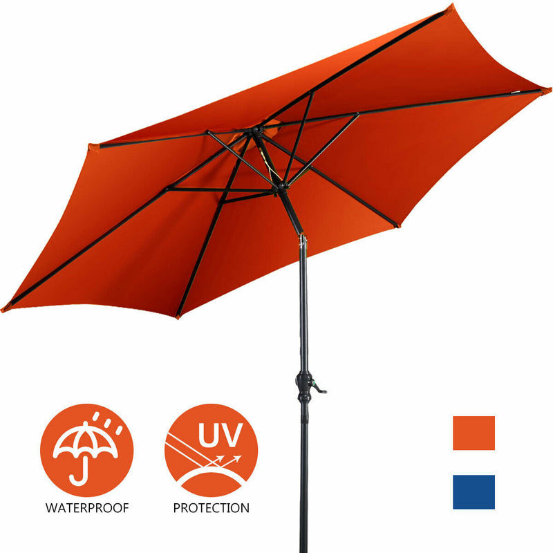 9ft Patio Market Table Umbrella with Push Button Tilt and Crank-Orange